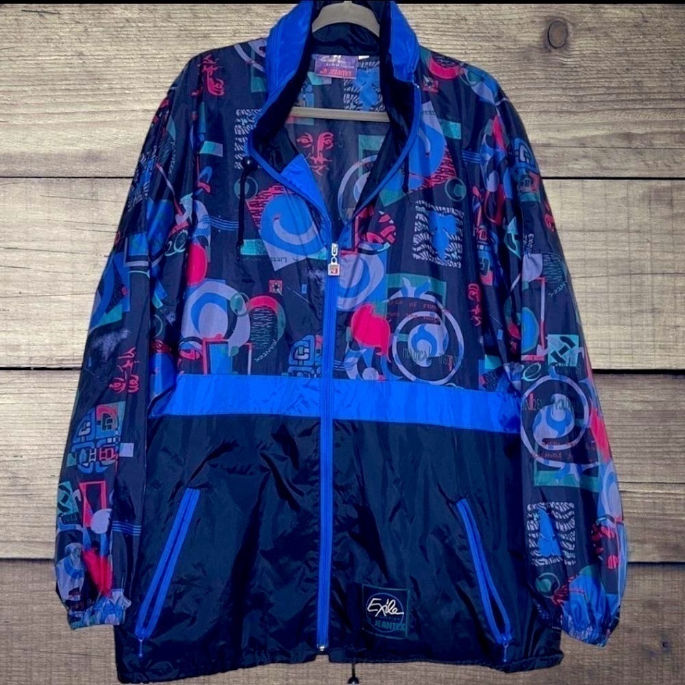 JEANTEX Vintage 90s Y2K Nylon Exile of Function Windbreaker Jacket Blue XL XXL